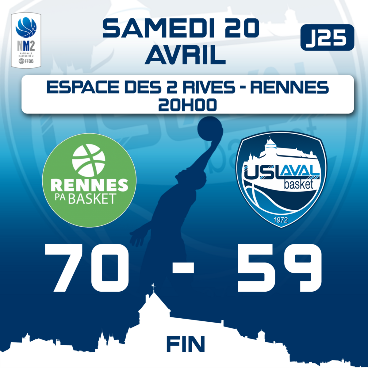 N2 (J25) : Nos Lavallois s'inclinent à Rennes pour leur dernier déplacement de la saison