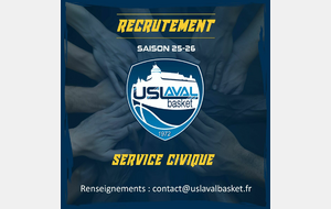L’US LAVAL BASKET RECRUTE UN.E VOLONTAIRE EN SERVICE CIVIQUE !